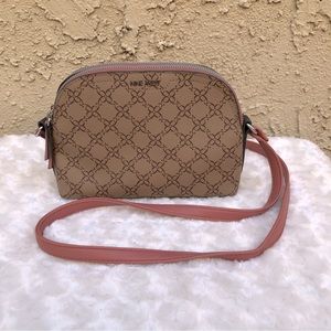 Nine West Crya-A-List Crossbody Purse Tan with Pink/Salmon Color Strap
